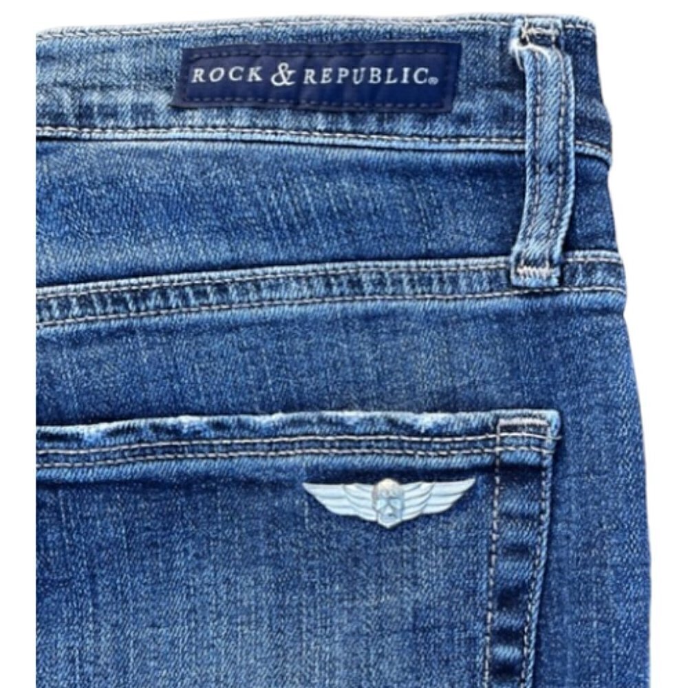 Rock & Republic EUC Skinny Jean Women's Blue Distressed  Embroidered Size 6 - Picture 16 of 16